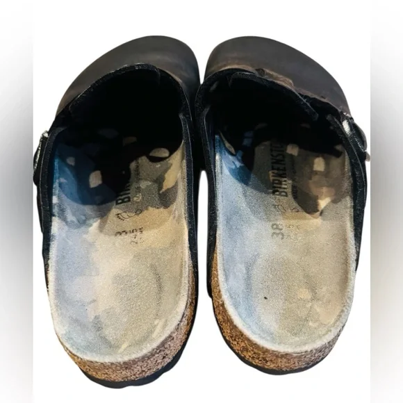 Birkenstock Boston Black Nubuck Pebbled Leather Camo Footbed Reg Width Size 38 - Picture 8 of 11